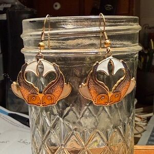 Vintage Enamel Gold-tone Cloisonné Fish Earrings